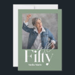 Invitación Moderno, minimalista, simple sabio verde 50 cumple<br><div class="desc">Moderna tipografía mínima simple foto sage invitación de 50 años de color verde y blanco. Parte de una colección contemporánea.</div>
