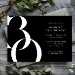 Invitación Moderno Minimalista Sólido negro 30 Fiesta de cump<br><div class="desc">Moderno estilo minimalista 30ª invitación de fiesta de cumpleaños con un sólido fondo negro y texto en blanco, plantilla editable para los detalles del evento personalizado. Esta invitación a la fiesta de cumpleaños es la elección perfecta si buscas una invitación para 30 años, una elegante invitación para una fiesta de...</div>