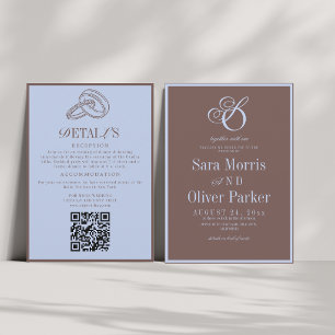Invitación Moderno Minimalista Tendencia Marrón y Azul Boda