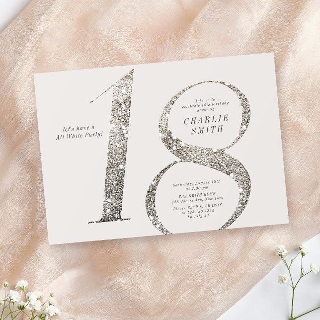 Invitación Moderno minimalista todo fiesta blanco 18 años (Modern minimalist all white party 18th birthday invitation)