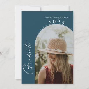 Invitación Moderno Mínimo 2 Foto Navy Partido de Graduación A