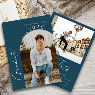 Invitación Moderno Mínimo 2 Foto Navy Partido de Graduación A