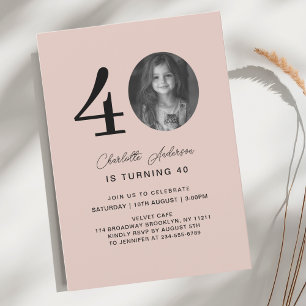 Invitación Moderno, mínimo 40. Cumpleaños de la foto de Rubor