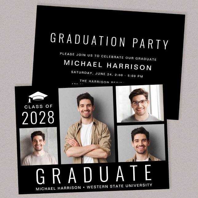 Invitación Moderno Mínimo 4 Fotografía Partido de Graduación  (Subido por el creador)