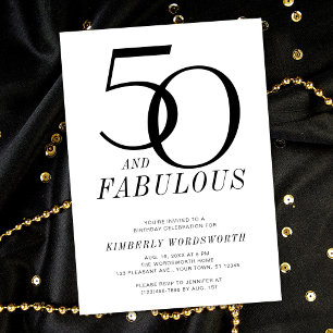 Invitación Moderno Mínimo 50 y Fabuloso Cumpleaños Cincuenta
