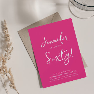 Invitación Moderno Mínimo 60º guión de cumpleaños Hot Pink