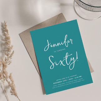 Invitación Moderno Mínimo 60 Nacimiento Script Turquesa