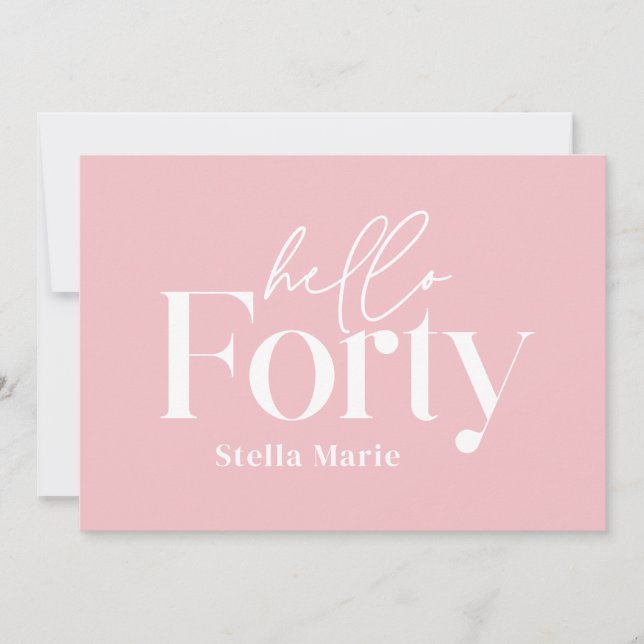Invitación Moderno, mínimo, chica rosa simple 40 cumpleaños (Anverso)