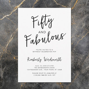 Invitación Moderno Mínimo Cincuenta y Fabuloso Cumpleaños 50