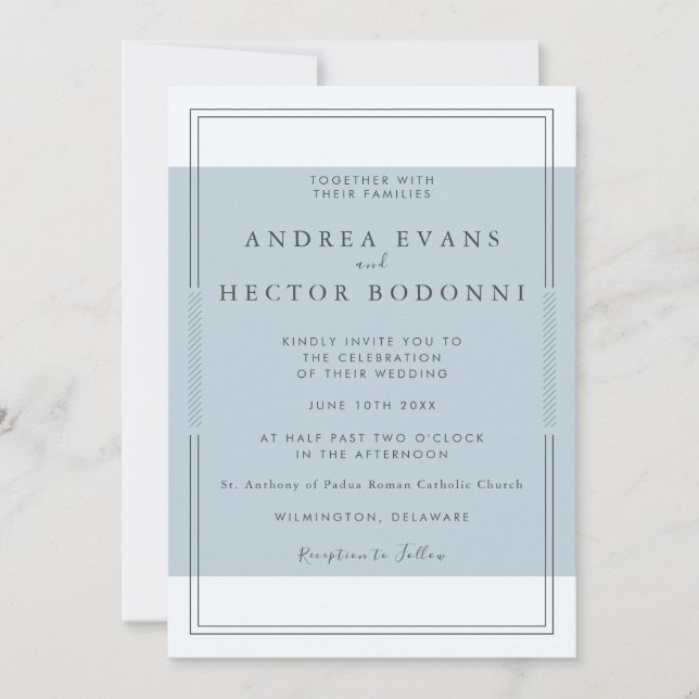 Invitación Moderno Mínimo De Algodón Azul Dusto (Anverso)
