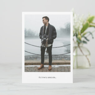 Invitación Moderno Mínimo Dos Foto Graduación Blanca Negra