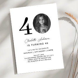 Invitación Moderno, Mínimo, Foto, 40. Cumpleaños