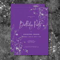 Moderno Mínimo Morado Glam Blanco Diamantes Cumple