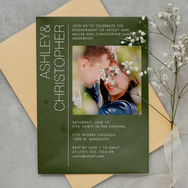 Invitación Moderno Mínimo Moss Green Engagement Party Foto (Subido por el creador)