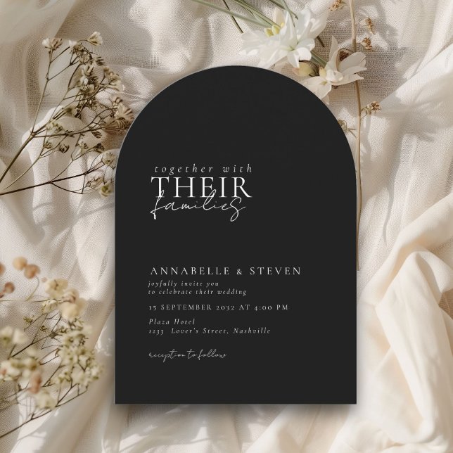 Invitación Moderno, mínimo, negro, Boda (Modern, Minimal, Black, Arch Wedding Invitation)