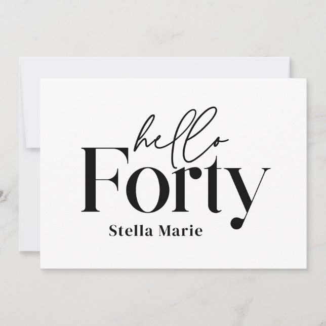 Invitación Moderno mínimo negro simple 40 cumpleaños (Anverso)