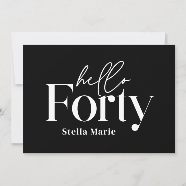 Invitación Moderno mínimo negro simple 40 cumpleaños (Anverso)