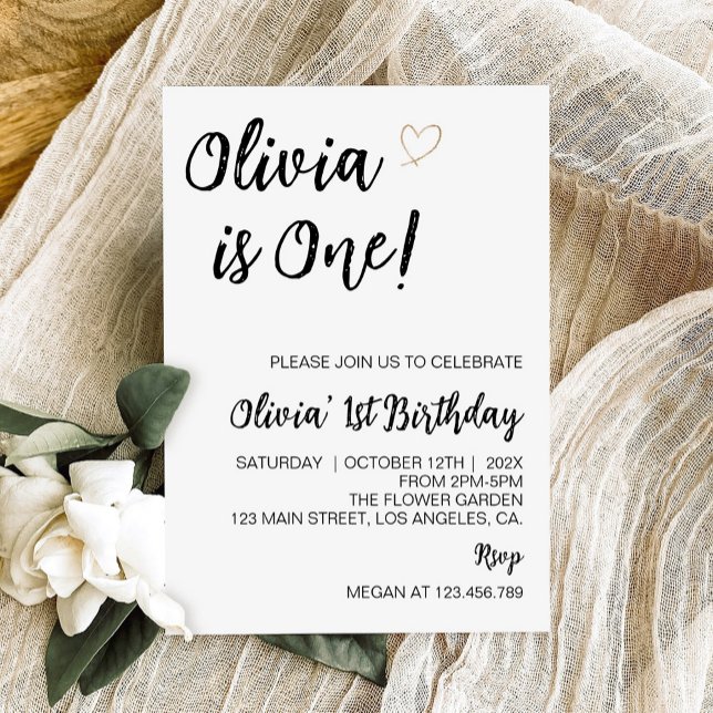 Invitación Moderno Mínimo Negro y Blanco Primer cumpleaños (Subido por el creador)