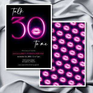 Invitación Moderno Mínimo Neon Pink Lips Talk Treinta Cumplea