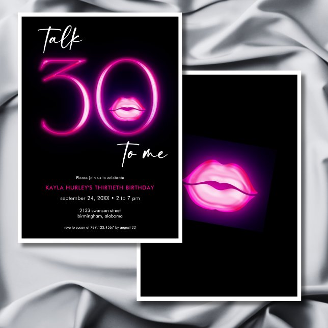 Invitación Moderno Mínimo Neon Pink Lips Talk Treinta Cumplea (Modern Minimal Neon Pink Lips Talk Thirty Birthday Invitation)