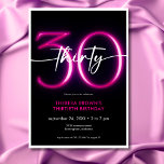 Invitación Moderno Mínimo Neón Rosa Treinta Guión Cumpleaños<br><div class="desc">Moderna y moda, esta invitación de cumpleaños combina blanco y negro clásico con acentos de rosa brillante, incluyendo un rosa tipo neón "30". Su diseño mínimo es un diseño simple y divertido para celebrar el cumpleaños del hito. La parte posterior contiene un área para un código QR para la respuesta...</div>