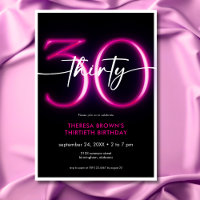 Moderno Mínimo Neón Rosa Treinta Guión Cumpleaños