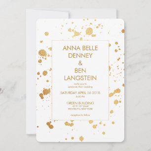 Invitación Moderno Mínimo Paint Gold Splatter Elegante Boda