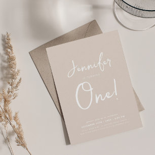 Invitación Moderno Mínimo Primer guión de cumpleaños Champagn