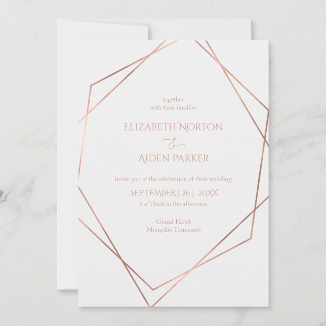 Invitación Moderno, mínimo , pur, blanco, rosegold (imitat) (Anverso)