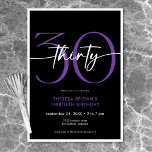 Invitación Moderno Mínimo Púrpura Treinta Guión Cumpleaños<br><div class="desc">Moderna y moda, esta invitación de cumpleaños combina blanco y negro clásico con acentos de violeta brillante. Su diseño mínimo es un diseño simple y divertido para celebrar el cumpleaños del hito. La parte posterior contiene un área para un código QR para la respuesta RSVP. Creado por Simply Farmhouse Press....</div>