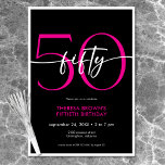 Invitación Moderno Mínimo Rosa Cincuenta Guiones Cumpleaños<br><div class="desc">Moderna y moda,  esta invitación de cumpleaños combina blanco y negro clásico con acentos de rosa brillante. Su diseño mínimo es un diseño simple y divertido para celebrar el cumpleaños del hito. Creado por Simply Farmhouse Press.</div>