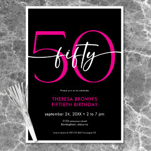 Invitación Moderno Mínimo Rosa Cincuenta Guiones Cumpleaños