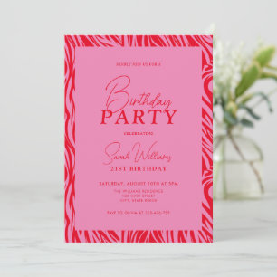 Invitación Moderno Mínimo Rosa Rojo 21º cumpleaños