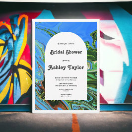 Invitación Moderno Mínimo Verde Azul Abstracto Ducha Bridal