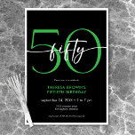 Invitación Moderno Mínimo Verde Cincuenta Guiones Cumpleaños<br><div class="desc">Moderna y moda,  esta invitación de cumpleaños combina el blanco y el negro clásico con acentos de verde luminoso. Su diseño mínimo es un diseño simple y divertido para celebrar el cumpleaños del hito. Creado por Simply Farmhouse Press.</div>