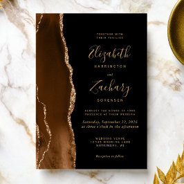 Invitación Moderno Mocha Brown Gold Agate Dark Boda