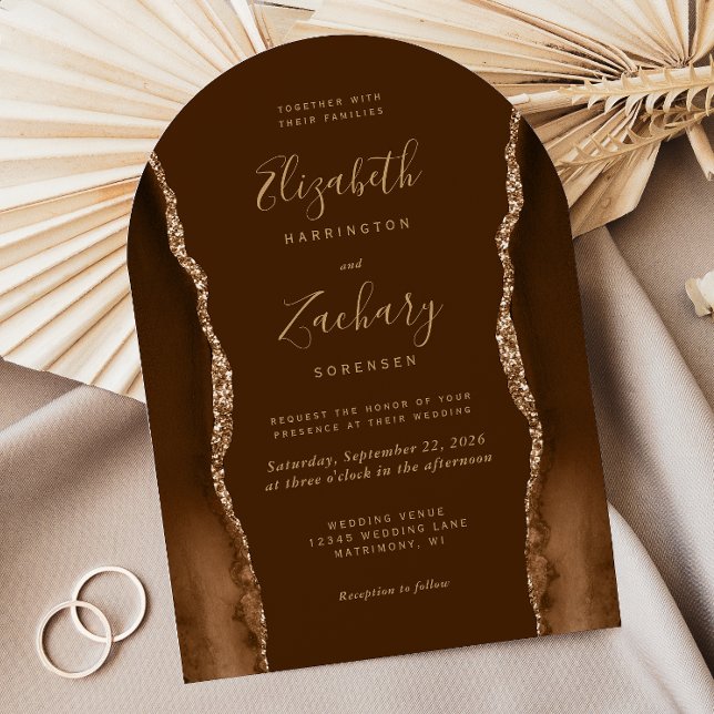 Invitación Moderno Mocha Gold Agate Boda de forma de arco mar (Subido por el creador)