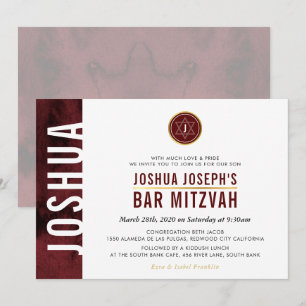 Invitación MODERNO MONOGRAM BAR MITZVAH barra lateral marrón
