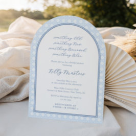 Invitación Moderno Monograma Algo Azul Caña Ducha Bridal