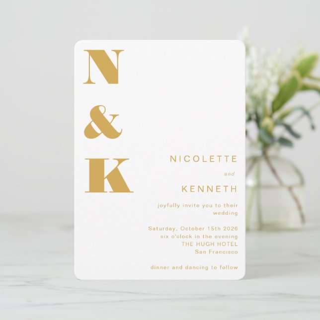 Invitación Moderno Monograma Amarillo Negrita Negrita Elegant (Anverso de pie)