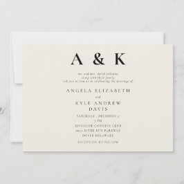 Invitación Moderno Monograma Beige Boda horizontal moderno