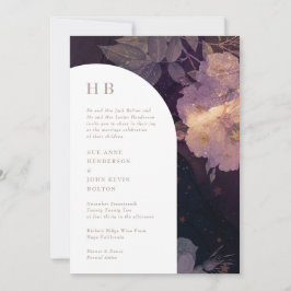 Invitación Moderno Monograma de lujo Oscuro Boho Arco floral