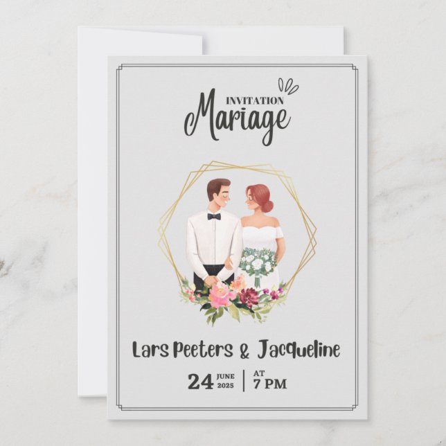 Invitación moderno monograma doblado matrimonio (Anverso)
