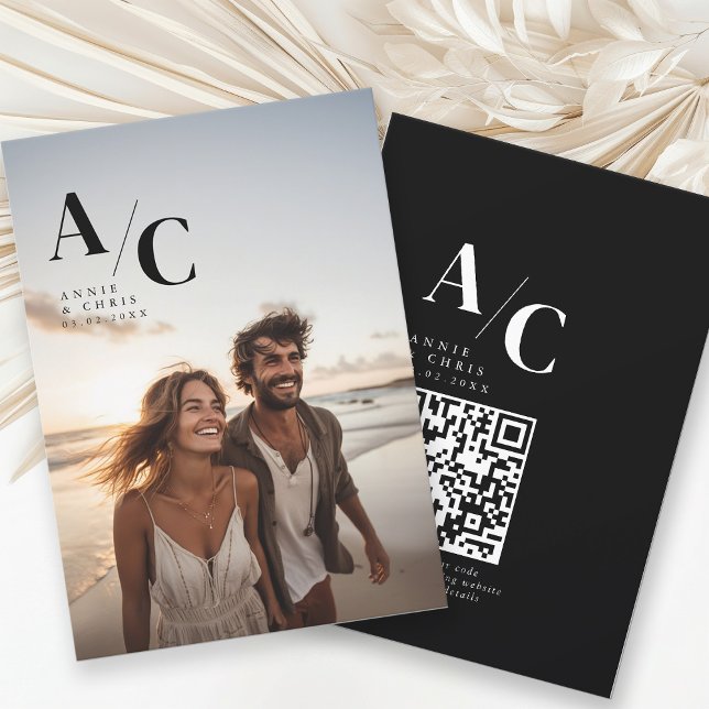 Invitación Moderno, Monograma, Foto, Código QR (Subido por el creador)