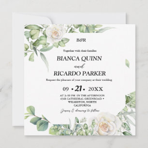 Invitación Moderno Monograma verde eucalipto Boda cuadrado