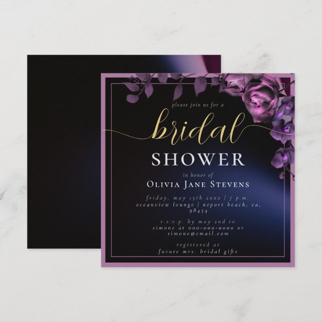 Invitación Moderno Moody Black Darple Purple Frame Bridal Sho (Anverso / Reverso)