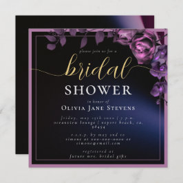 Invitación Moderno Moody Black Darple Purple Frame Bridal Sho