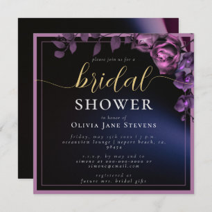 Invitación Moderno Moody Black Darple Purple Frame Bridal Sho
