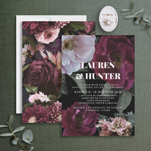 Invitación Moderno Moody Borgoña Rosa Floral Boda Inv