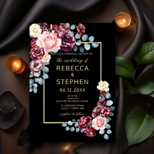 Invitación Moderno Moody Dark Burgundy Violet Black Boda
